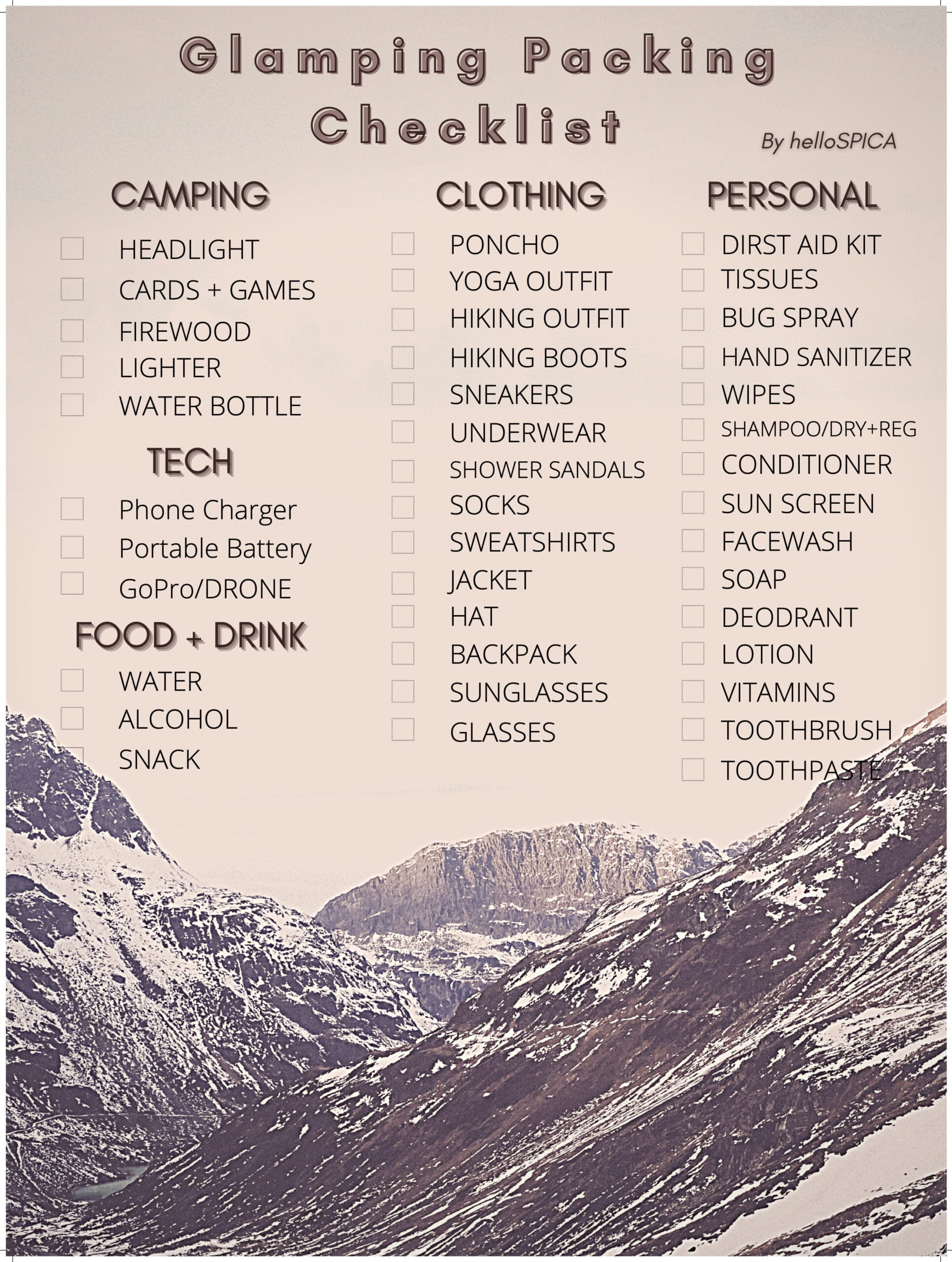 glamping packing checklist