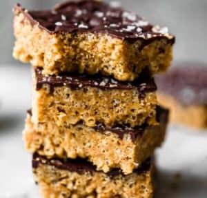 A photo of peanut butter brown Rice Krispy treats and 11 Healthy Dessert recipes you should try