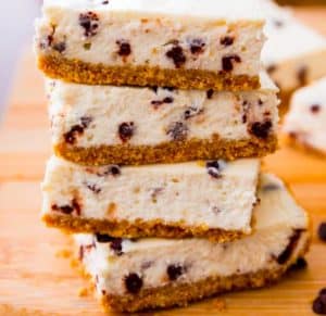 a photo of skinny chocolate chip cheesecake bars and 11 Healthy Dessert recipes you should try
