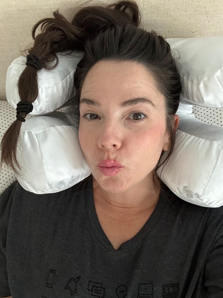 Vanessa trying the Flawless Face Pillow 
